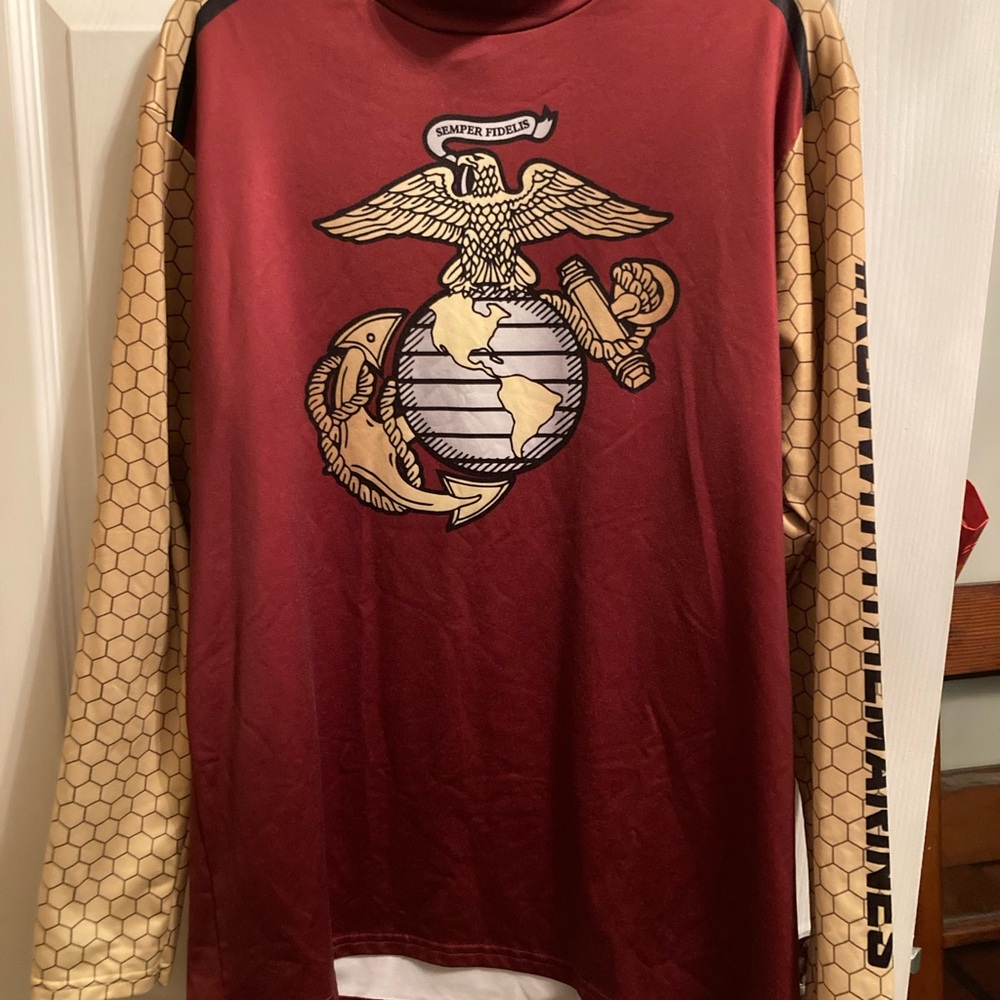 USMC Long Sleeve Performance Shirt - Red and Gold